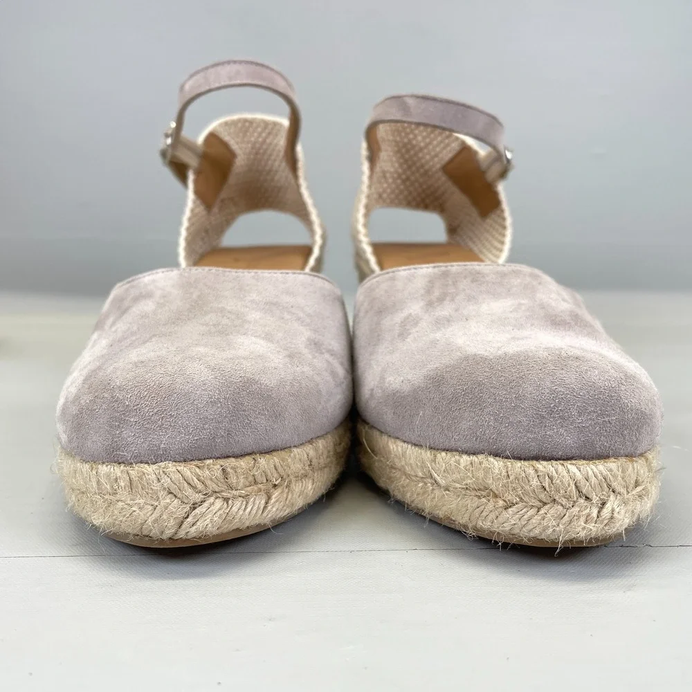 Paseart Wedge Espadrille Sandals Womens Size 40 US 9.5 Gray Suede Buckle Shoes